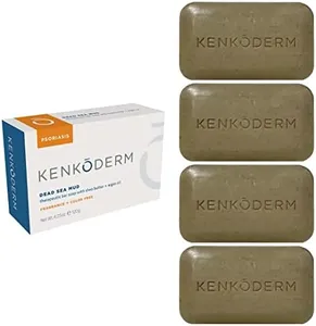 Kenkoderm Psoriasis Dead Sea Mud Soap with Argan Oil & Shea Butter 4.25 oz | 4 Bars | Dermatologist Developed | Fragrance + Color Free | Eczema, Psoriasis and Rosacea