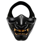 AOUTACC Airsoft Half Face Masks, Evil Demon Monster Kabuki Samurai Hannya Oni Half Face Protective Masks Masquerade Ball, Party, Halloween, Cs Game (Black)