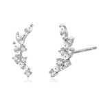 Sterling Silver Stud Earrings Leaf Earrings Climber Earrings for Women Small Earrings with Cubic Zirconia Hypoallergenic Earrings Sterling Silver Jewellery Gifts for Women