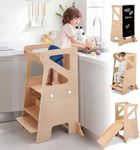 Wooden Kitchen Step Helper Learning Standing Tower with Slide 4-in-1 Adjustable Heights Standing Step with Chalkboard Multifunctional Kids Step Stool Suit for Kitchen Counter and Children's Room