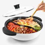 Hot Pot with Divider for Induction Cooker Dual Sided Soup Cookware Two-Flavor Chinese Shabu Shabu Pot for Home Party Family Gathering, 4.5 Quart (White)