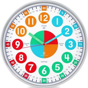 OWLCONIC Clock for Kids – Educational Analog Learning Wall Clock, Non Ticking Teaching Clock for Classroom & Homeschool, Silent Kids Bedroom Décor Bright