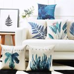 AEROHAVEN Polyester Premium Set Of 5 Nature Digital Printed Hand Stitched Throw Pillow/Cushion Covers - Cc229 - (16 X 16 Inch), Blue