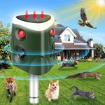 Solar Cat Repellent Outdoor, 360° Ultrasonic Animal Repeller IP55 Waterproof 4 Modes Adjustable, 2024 Garden Fox Deter with 3-Side Motion Flashing Lights for Squirrel Dog Rabbit Deer Bird
