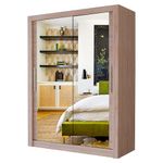 A.C. Milan Modern Double Mirror sliding door wardrobe with LED Light Width 100cm/120cm/150cm/180cm/203cm/250cm (120, Oak/Sonoma)