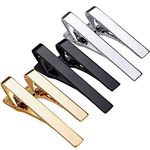 YTBUBOR 6 Pack Tie Clips for Men Tie Bar Clip Set Square Edges Tie Tack Pins Silver Gold Black Necktie Bar Long & Short Styles Necktie Wedding Business Clips