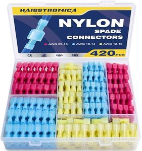 haisstronica 420PCS Nylon Spade Connectors Kit, 22-10 AWG Fully Insulated Male & Female Quick Disconnect Spade Terminals, Electrical Wire Crimp Connectors for Automotive Marine