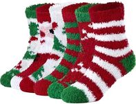 American Trends Kids Fuzzy Socks Toddler Girls Warm Socks Winter Cozy Fluffy Socks Christmas Slipper Socks, C 6 Pack, 3-6 Years