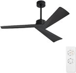 WINGBO Modern 52'' DC Ceiling Fan (Matte Black, 3 ABS Blades) Reversible Motor, Remote Control, Kitchen Bedroom Living Room, No Light, 6 Speed, Quiet, Energy Efficient
