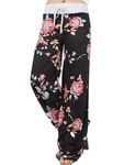 Famulily Women's Casual Floral Print Drawstring Wide Leg Pajama Lounge Pants(2XL,Black)