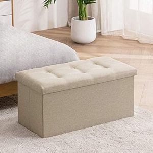 Mofish 15/30 inch Folding Storage Ottoman Bench,Storage Chest Footrest Step Stool with Padded Seat for Bedroom Hallway Living Room, End of Bed Storage Seat, Linen Fabric