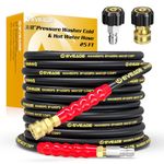 EVEAGE 3/8" Pressure Washer Hose 25ft, 4800PSI Industry Grade Steel Wire Braided & Synthetic Rubber Jacket, Kink Resistant Hot & Cold Water Max 248°F Power Washer Hose, 2pcs M22 14mm Adapter Set