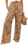 Angerella Women's Floral Wide Leg Palazzo Lounge Pants Casual Comfy High Waist Stretch Pants with Pockets Yellow XL