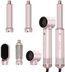 5 in 1 Hair Styler Curler & Air Dryer Brush, Low-Speed Negative Ionic Air Styler Drying, Multi Hair Styler, Professional Blow Dryer Brush for Curling Volumizing Straightening Styling (Pink)