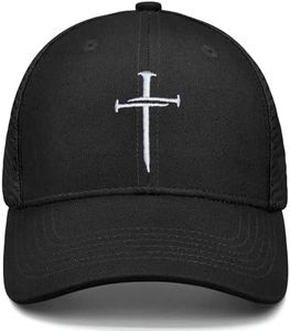 Christian Gifts for Men, Adjustable Jesus Hat Embroidered Jesus 3 Nails Cross Trucker Hat, Black, One Size