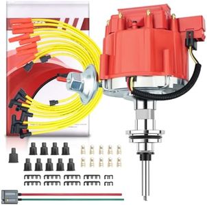 MAS Red Cap HEI Distributor&Spark Plug Wires&Free Pig Tail Kit Replacement for Chrysler LeBaron Dodge Plymouth V8 273 318 340 360 7500 RPM 65K Coil Red Hei Kit