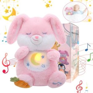 Breathing Stuffed Animal, Soothe Snuggle Pink Bunny Plush, Soothing Stuffed Animal for Anxiety Adults and Kids, Easter Bunny Gifts with Realistic Breathing and Lights, Baby Easter Basket Stuffers