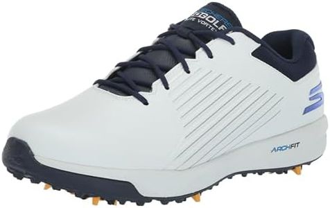 Skechers Men's Elite 5 Arch Fit Waterproof Golf Shoe Sneaker, White/Blue Spiked, 11 US