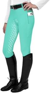 FitsT4 Sports Women's Full Seat Riding Tights Active Silicon Grip Horse Riding Tights Equestrian Breeches Ice Blue Size 2XL