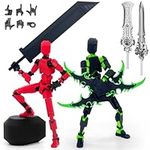 Assmbled 2PC Lucky 13 Action Figures, Titan 13 Action Figure,3D Printed T13 Action Figure Multi-Jointed Movable, Dummy Hand Painted Figure, Desktop Decorations Game Gifts, (Black Green+Red Black)