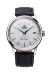 Orient Bambino 38 mm – Men's Automatic Mechanical Watch with Leather Strap and Analogue Display – RA-AC0M, Black Strap Grey Dial, Strip