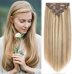 MY-LADY Clip in Hair Extensions Human Hair Thick 150g 20 Inch Double Weft 100% Real Remy Human Hair for Women Silky Straight 8pcs Full Head Balayage Golden Brown & Bleach Blonde