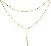 14K Yellow Gold Italian Chain Hammered Mariner Layered Dainty Lariat Y-Necklace