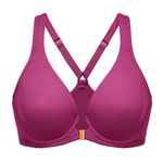 Delimira Women's Front Fastening Bras Seamless Unlined Racer Back Plus Size Underwired Plunge Bra Magenta Purple 36E