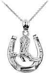 925 Sterling Silver Lucky Horseshoe with Cowboy Boot Charm Pendant Necklace, 22"