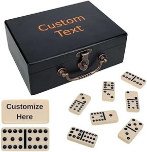 WE Games Custom Color Printed Text Double 12 Dominoes in Black Stained Wooden Treasure Box, Dominoes Set for Adults, Ivory Color Double Twelve Domino, Tile Games, Personalized Domino Gift