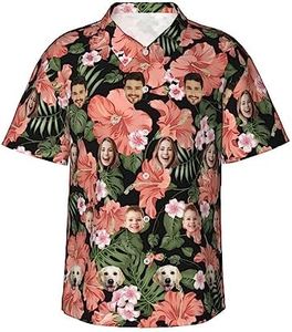 Camisa Hawaiana con Foto Personalizada,Hombre Funky Camisa Hawaiana Manga Corta Camisas Verano Camisa Estampada con Botones Vacaciones de Impreso Playa Camisa Informal de Hawaii