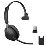 Jabra Evolve2 65 Wireless Headset USB Mono MS, Bluetooth Dongle, Compatible with Zoom, Webex, Skype, Smartphones, Tablets, PC/MAC,26599-899-999 (Black), Global Teck Gold Support Plan Included