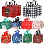 YANGTE 20 Pack Christmas Bags Assorted Sizes, Reusable Tote Bags with Handle, Includes 4 Large 8 Medium 8 Small Non-Woven Christmas Bags for Xmas Party Favors