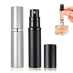 Refillable Perfume Bottle Atomizer for Travel, POTWPOT 2 Pcs Portable Mini Refillable Perfume Atomizer Bottle Perfume Travel Spray Bottle for Men and Women with 5ml Pocket Size (Black & Silver)