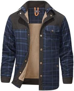 Haellun Men's Long Sleeve Sherpa Lined Shirt Jacket Flannel Plaid Fleece Coats(Blue,M)