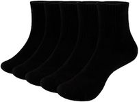 YUEDGE Women's Moisture Wicking Comfy Black Cotton Cushioned Athletic Mid Crew Socks For Womens Size 6-9, 5 Pack/Pairs
