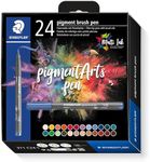 STAEDTLER Brush Pen Pigment Arts, Premium Drawing Ink, Brush Tip for Variable Line Width, Waterproof, Quick-Drying, 24 Brush Pens in Assorted Colours in Cardboard Case, 371 C24-1