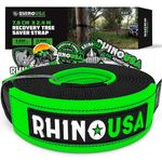 Rhino USA Tree Saver Tow Strap (7.6 cm x 2.4 m) - Lab Tested 13,600kg Break Strength - Heavy Duty Draw String Included - Triple Reinforced Loop Straps - Emergency Off Road Recovery Rope - Black