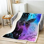 Butterfly Throw Blanket Boho Moon Stars Blanket for Couch Sofa, Black Blue Purple Bed Blanket for Kids Boys Girls Room Decor, Soft and Breathable Fleece Blanket(90 x 90 Inches)