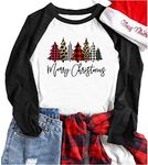 Merry Christmas Tree Shirts for Women 3/4 Sleeve Raglan Baseball Tee Funny Festival Tops (XXL, Black1)