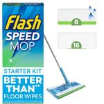 Flash Speedmop Floor Cleaner, Value Starter Kit, Cleans 3X More Floor Area*. (1 Handle, 8 Wet & 16 Dry Refills), Trap & Lock Daily Dirt, Grease & Grime Without Getting Down On Your Knees