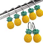 Chictie Yellow Pineapple Shower Curtain Hooks Set of 12,Cute Fruit Design Stainless Steel Shower Hooks Decorative Hanger Rings Rust Resistant for Bathroom Kids Room Fashion Home Decor