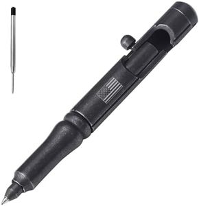 Cool Hand 5.1'' Bolt Action Tactical Pen, Cannon Style Stylus w/Clip & Glass Breaker, Black Stone Wash Finished 303 Stainless Steel, Ballpoint Ink Refillable, EDC Writting Pen, w/USA Flag Logo