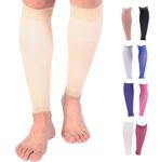 Doc Miller Calf Compression Sleeve 1 Pair 15-20 mmHg Firm Support Graduated for Sports Running Recovery Shin Splints Varicose Veins (Pale Skin, S)