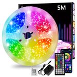 Led Strip Light 5m, Cuttable RGB Led Lights with Smart App Control Remote, Music Sync Colour Changing for Bedroom, Gaming Room, Kitchen, Home Decoration