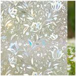 Lifetree Window Film Privacy: 3D Frosted Privacy Film for Glass Windows Tulip Decoration Pattern Opaque Glass Film Static Cling No-Glue Self Adhesive Stain Glass Vinyl Film for Home Door 44.5 * 200cm