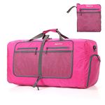 Bekahizar 60L Foldable Duffel Bag Lightweight Travel Duffle Water Repellent Carry On Packable Luggage Bag for Men Women Camping Storage Gym Sport Shopping (Pink)