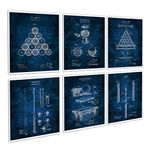 Gnosis Picture Archive Billiard Decor Set of 6 Blue Art Prints of Billiard Pool Table Billiard Balls Billiard Cue Invention Blueprints Patents_Billiard_Blue6A