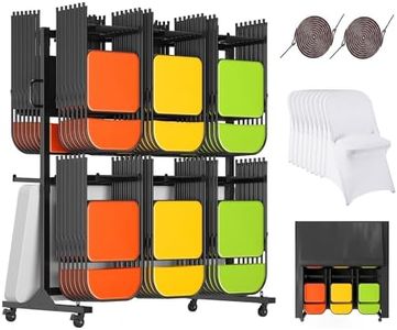 Albott Folding Chair Rack, Holds 12 Tables or 84 Chairs with 50 PCS Chair Covers, 1100 lbs Capacity, Heavy-Duty Cart with Wheels, Elastic Cords, Cover, Glossy Black