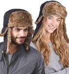 Tough Headwear Winter Trapper Hat for Men & Women - Winter Hat with Ear Flaps, Ushanka Hat, Mens Bomber Hats, Russian Hat Black